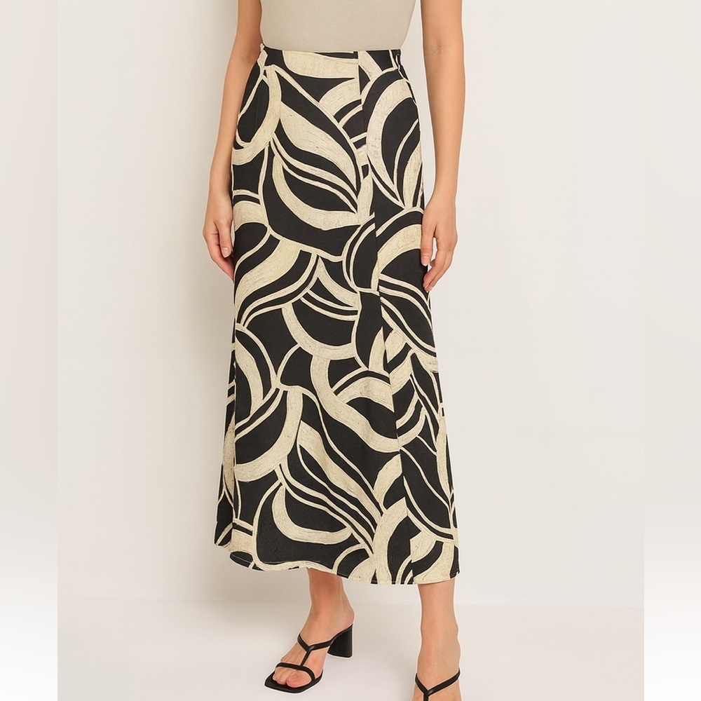 NWT NEW LOOK LINEN LIKE ABSTRACT MIDI SKIRT 2